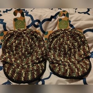 NWT Crochet Brim Beanie Hat Brown Green Winter Knit Hat $15 For Both